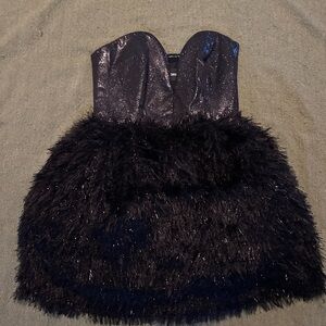 Black Strapless Dress with Shimmer and Feather Skirt